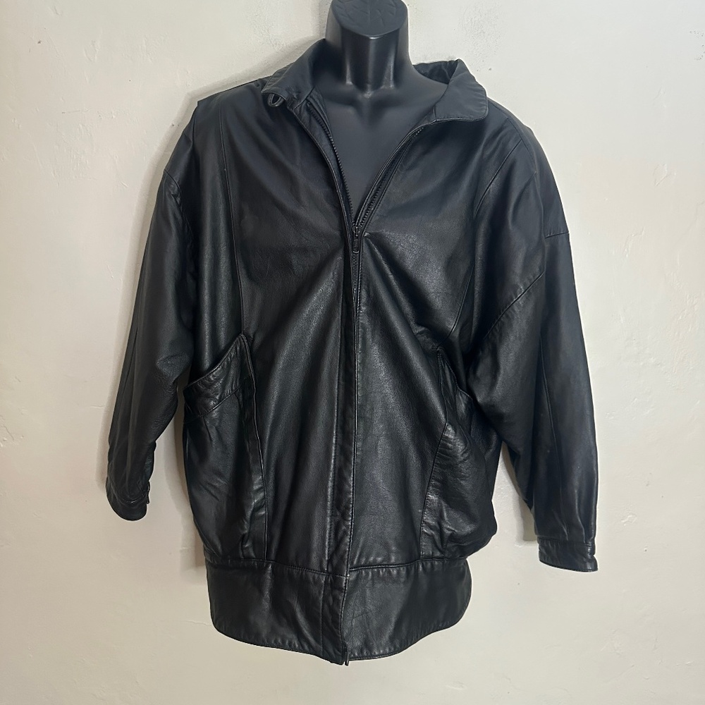 Pelle Black Leather Jacket Small Gently worn Vintage blouson style 100% leather